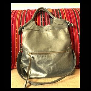 Foley + Corinna Metallic Olive Leather Shoulder Bag with Gold Hardware